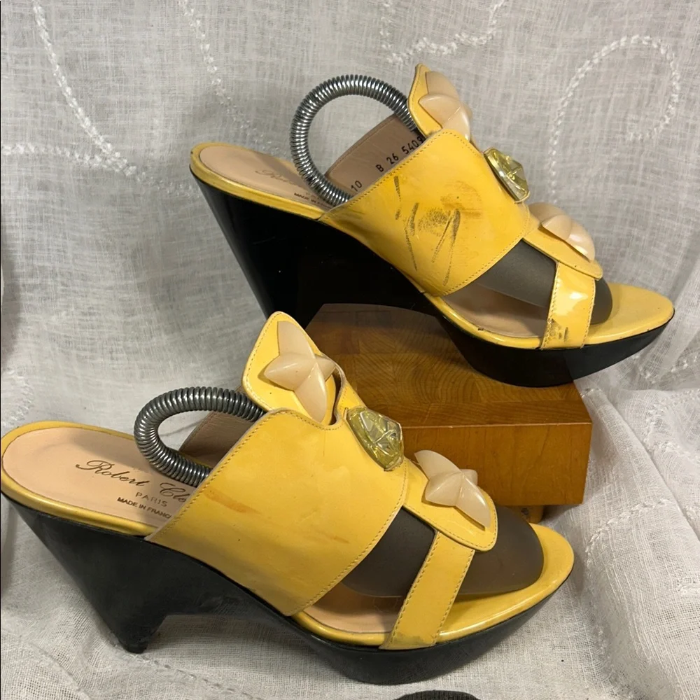 Robert Clergerie made in France leather slide in wedges with embellishments